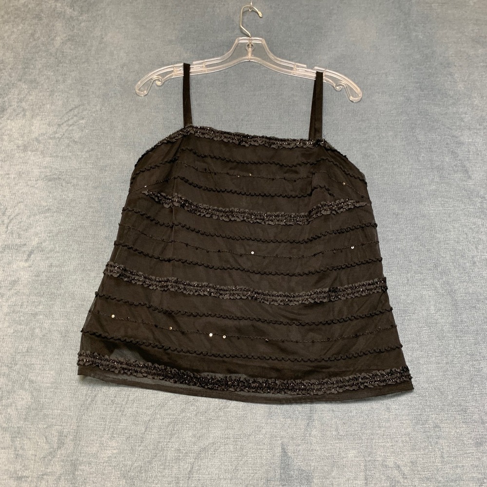 R&M Richards Cropped Camisole Top Women 16 Brown Lined Sequin Lace Square Neck